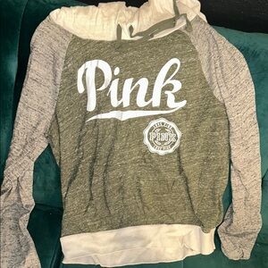 PINK Victoria's Secret Green and Gray Cowl Neck Sweater